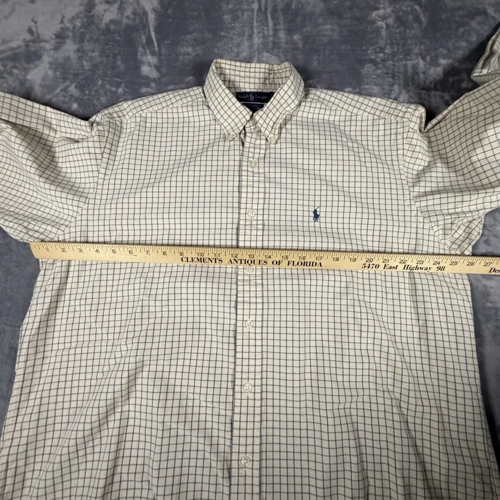 Polo Ralph Lauren Shirt Men's Large Tan Windowpane Plaid Long Sleeve Preppy Pony